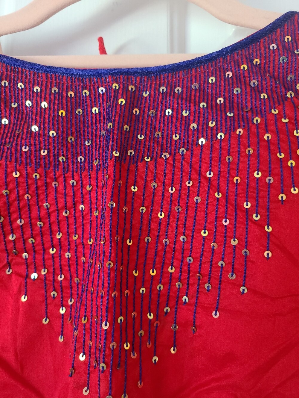 New Red and blue rain drop sequins embroidered handmade saree/lehenga blouse